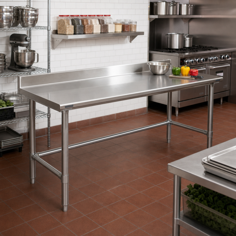 Product image #2 for Deluxe Series Stainless Steel Work Table with 4-1/2-Inch Backsplash, 108 x 24 Inches