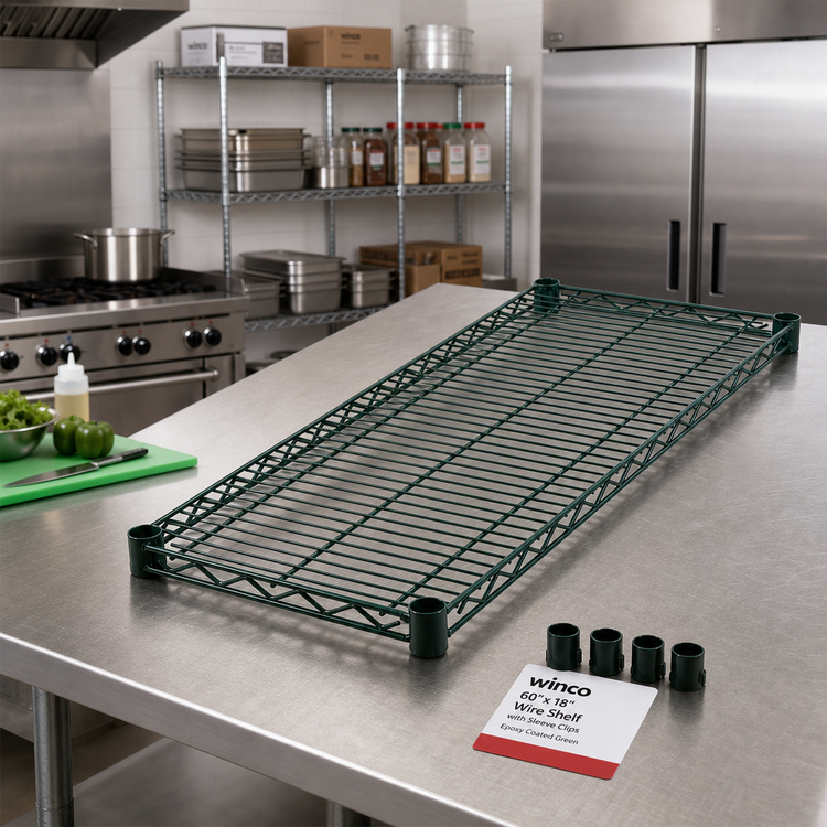 Product image #3 for Winco 60 Inch x 18 Inch Wire Shelf with Sleeve Clips, Epoxy Coated Green