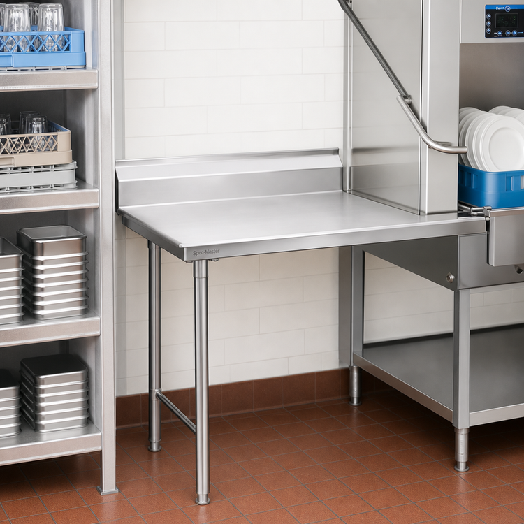 Product image #2 for Spec-Master 30" x 30" Straight Clean Dishtable, Right-to-Left, 14/304 Stainless Steel Top, 8" Backsplash