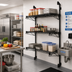 Thumbnail image #2 for Quantum Wall-Mounted Cantilever Starter Shelving Unit with 3 Wire Shelves, 54-Inch Posts, Black Epoxy Antimicrobial Finish