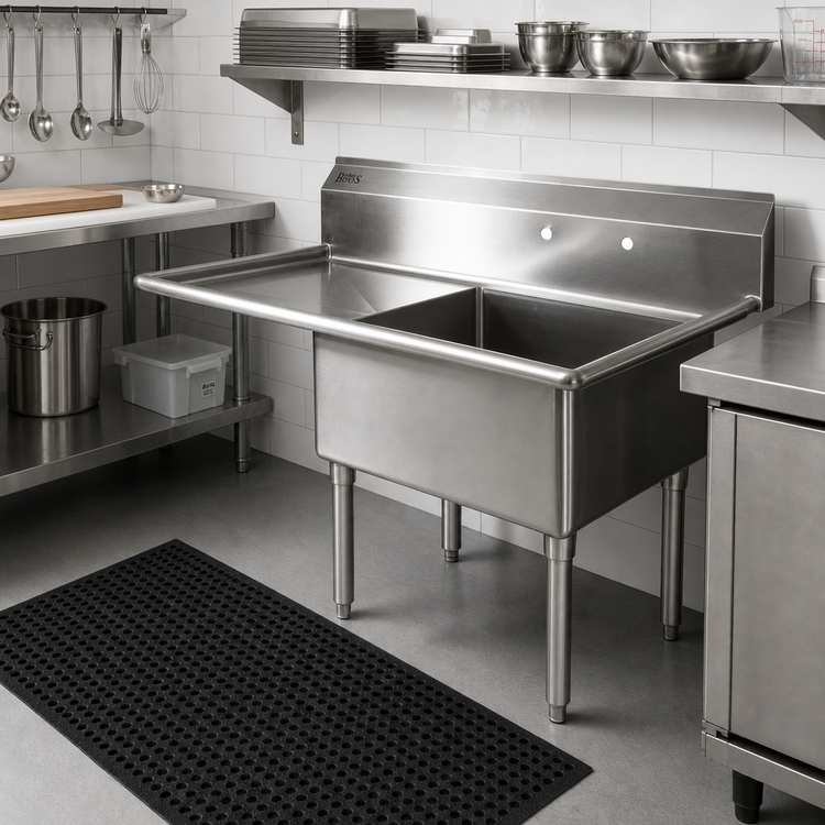 Product image #2 for John Boos E-Series 1-Compartment Sink with Left Drainboard, 18-Gauge 300-Series Stainless Steel, 44-1/2 x 29-1/2 x 43-3/4 Inches