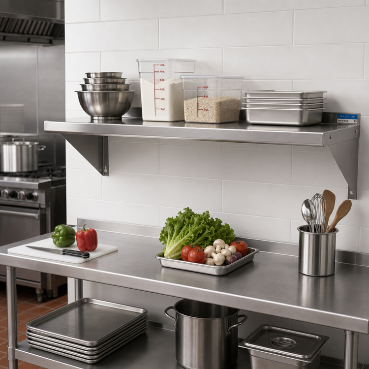 Product image #2 for BK Resources T-430 Economy Wall-Mounted Stainless Steel Shelf, 60 x 16 Inches