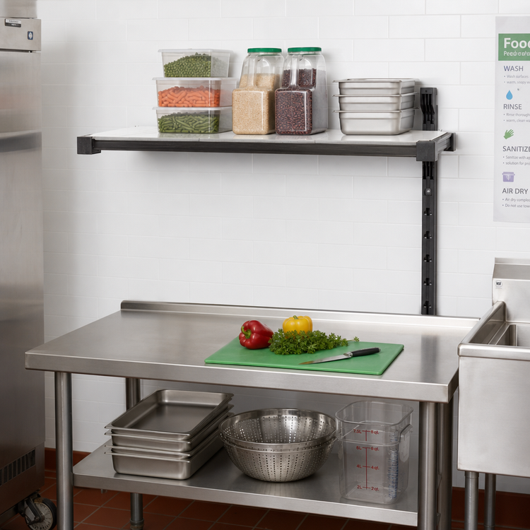 Product image #2 for Cambro Camshelving Elevation Wall-Mounted Add-On Solid Shelf Kit, 24 x 48 Inches, Brushed Graphite