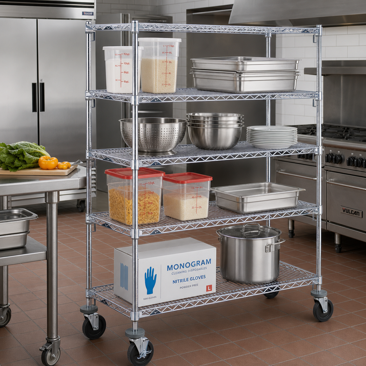 Product image #2 for Metro Super Erecta Super Adjustable Wire Stem Caster Cart with 4 Shelves, 60 x 21 x 67-7/8 Inches, Chrome