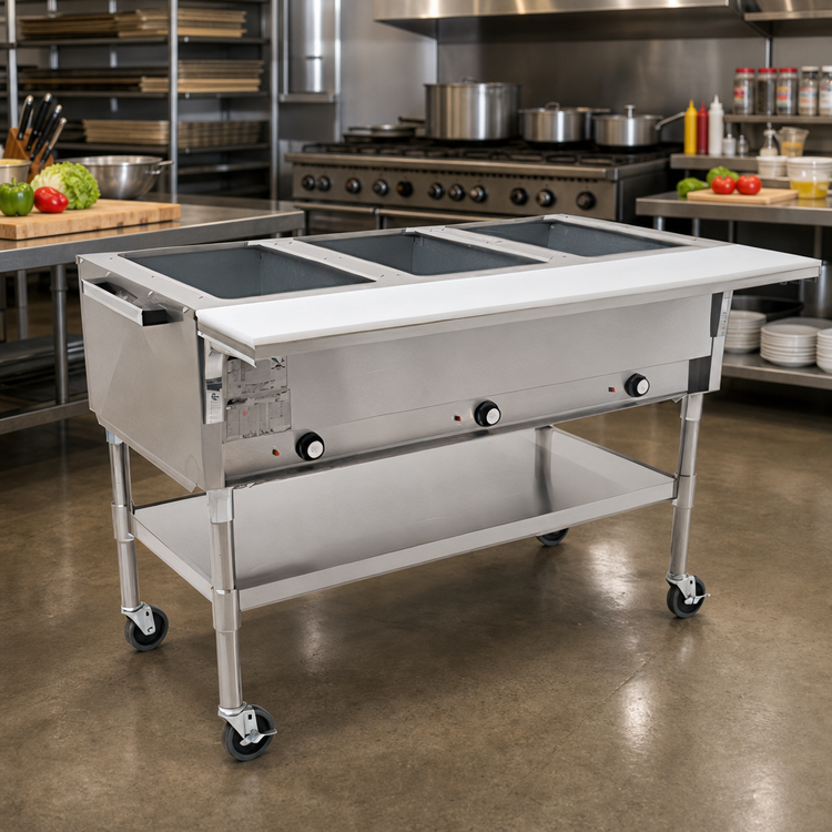 Product image #2 for Eagle Group Portable Electric Hot Food Table with 3 Dry Wells, Open Base, and Cutting Board
