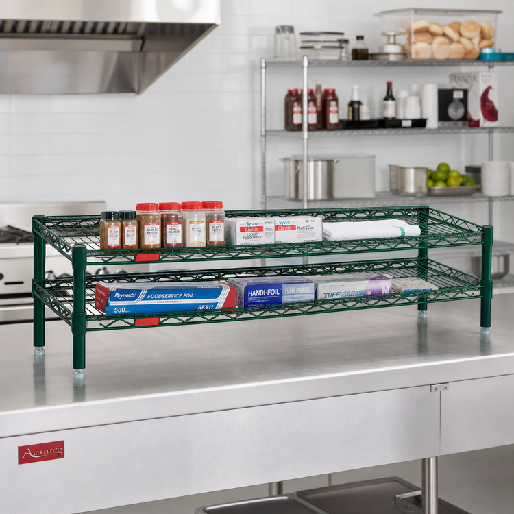 Product image #2 for Eagle Group QuadTruss 2-Tier Front Case Merchandise Wire Shelving Unit, 48 x 14 x 14 Inches, Green Epoxy Finish