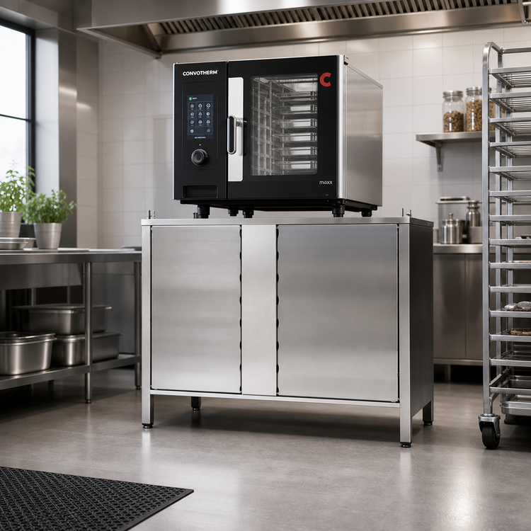 Product image #2 for Convotherm Stainless Steel Oven Stand, Closed on Three Sides, with 14 Shelf Rail Pairs for C4 6.20 and 10.20