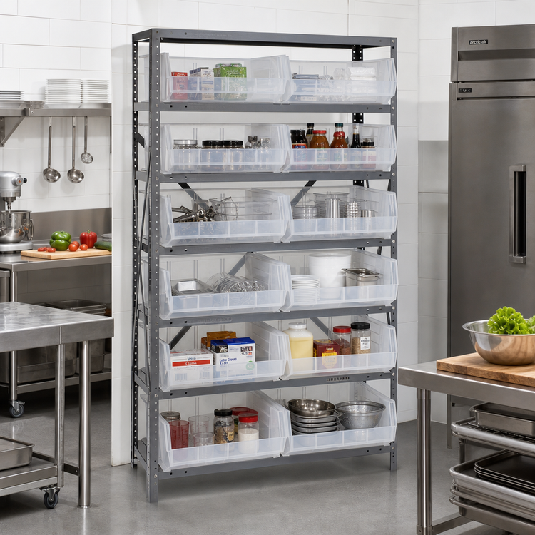 Product image #2 for Quantum Heavy Duty Wire Shelving Unit with 8 Shelves and 14 Clear Bins, 12 x 36 x 75 Inches