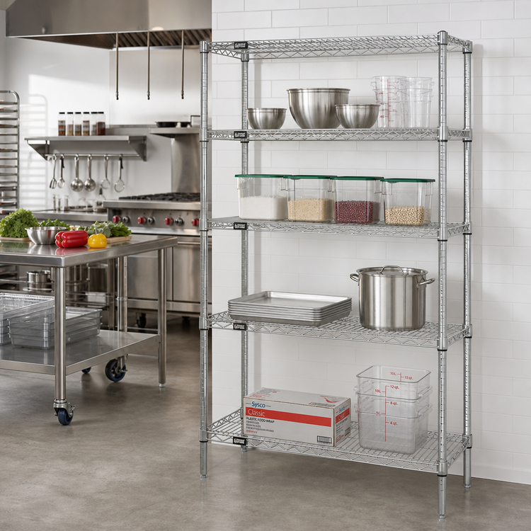 Product image #2 for Quantum 54-Inch Wide x 18-Inch Deep x 63-Inch High Chrome Plated Wire Shelving Starter Kit, Stationary 4-Shelf