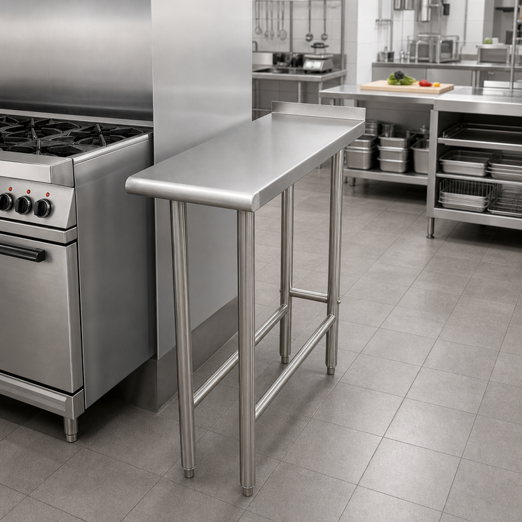 Product image #2 for Advance Tabco 16-Gauge 304 Stainless Steel Equipment Filler Table, 18"W x 30"D, Open Base, 1-1/2" Rear Upturn