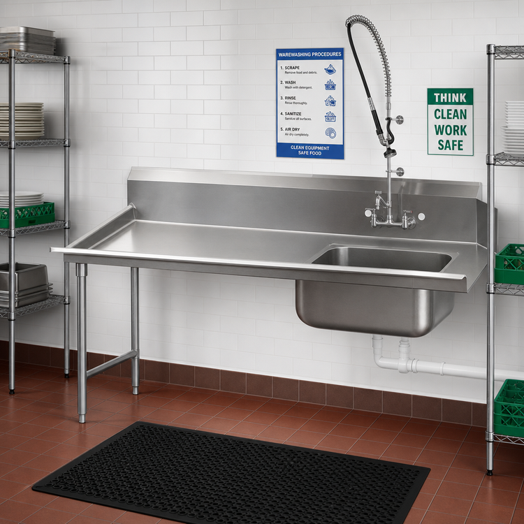 Product image #2 for Advance Tabco Left-Hand Straight Soil Dishtable with Pre-Rinse Sink, 95-Inch Wide, 304 Stainless Steel