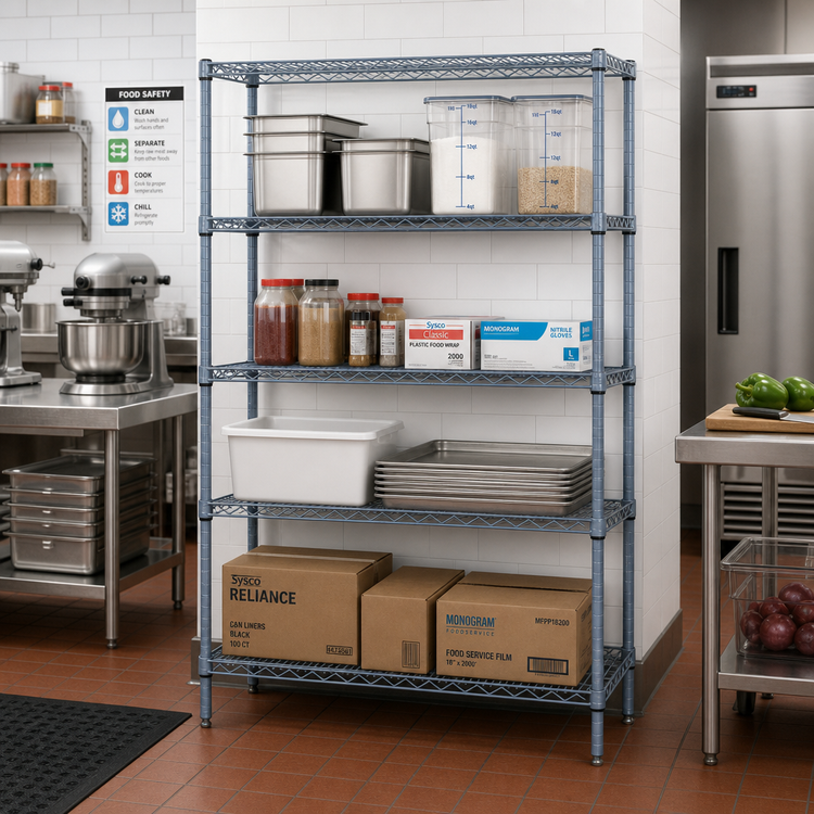 Product image #2 for Quantum 4-Shelf Wire Shelving Starter Kit, 48"W x 18"D x 74"H, Gray Epoxy Antimicrobial Finish