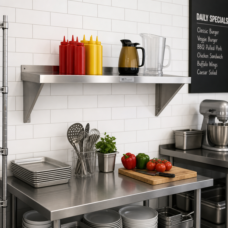 Product image #2 for New Age Heavy-Duty Solid Wall Shelf, 60W x 15D, Bracket-Mounted, 12-Gauge Aluminum
