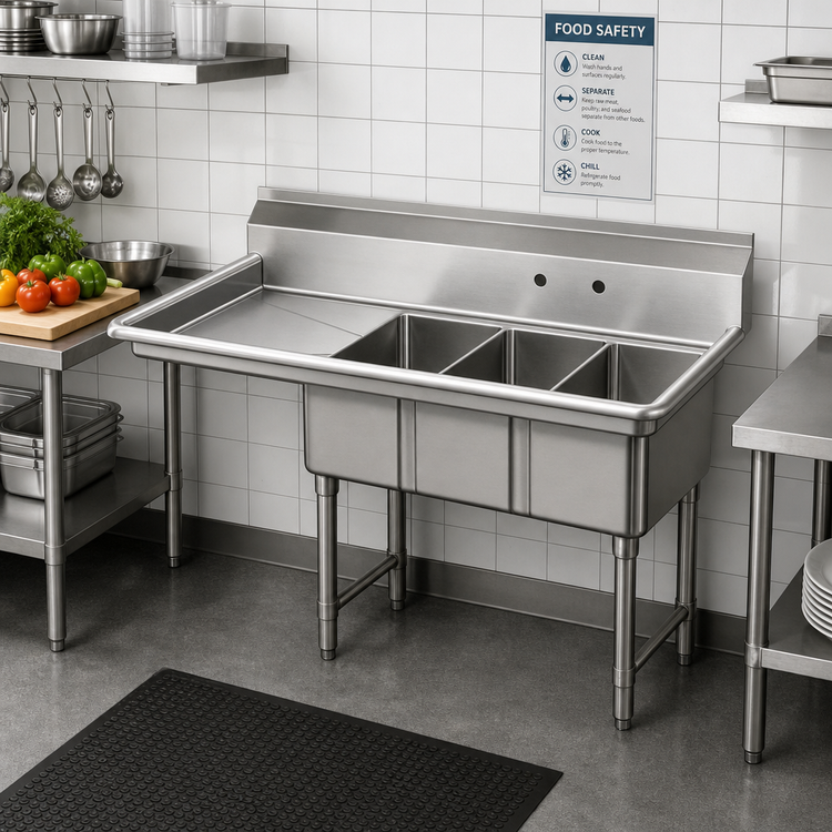 Product image #2 for Three-Compartment Stainless Steel Convenience/Deli Sink with Left Drainboard, 44-1/2 x 19-1/2 Inches