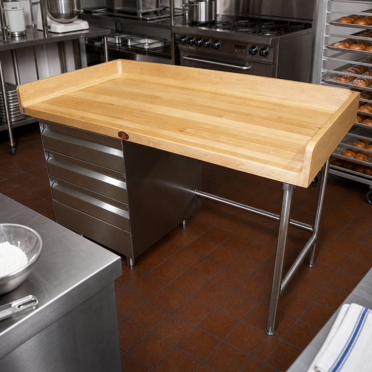 Product image #2 for Advance Tabco 84 Inch x 30 Inch Wood Top Bakers' Table with Left-Side 3-Drawer Tiers
