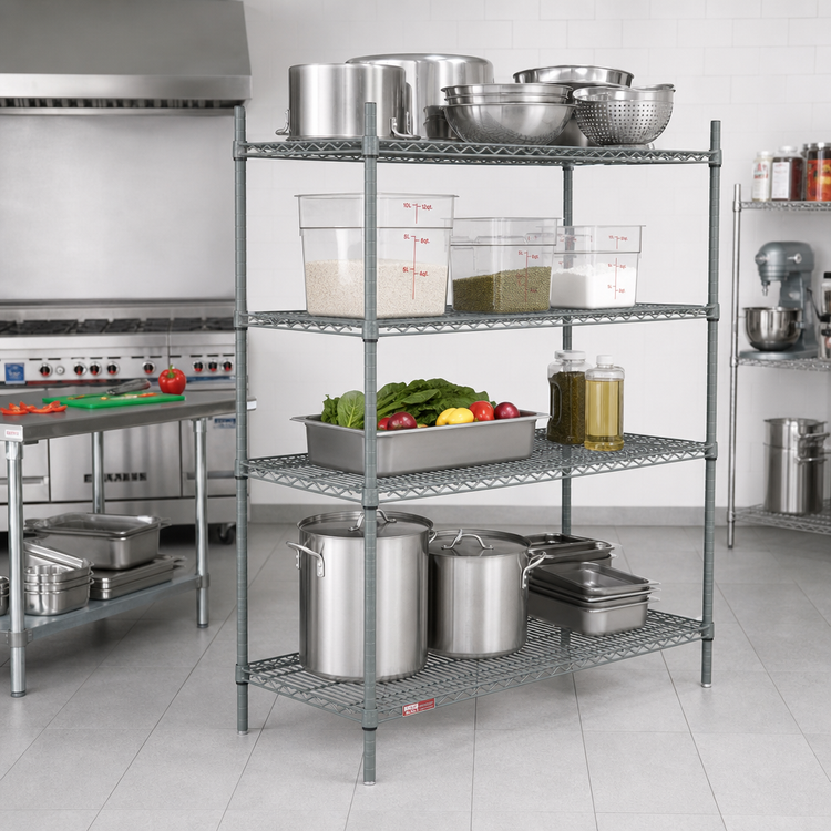 Product image #3 for Eagle Group Valu-Master Double-Mat Wire Shelving Starter Unit, 4-Tier, 48 x 18 x 63 Inches, Gray Epoxy
