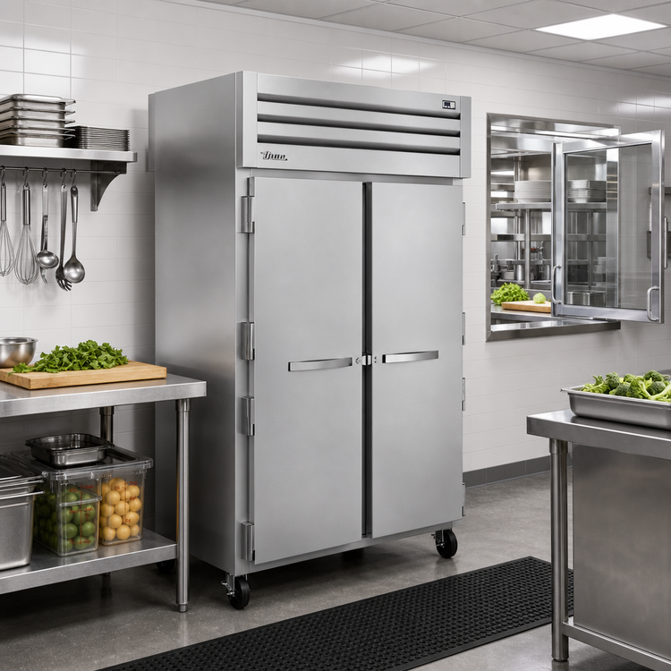 Product image #2 for True SPEC SERIES Two-Section Pass-Thru Reach-In Refrigerator with Stainless Steel Front Doors and Glass Rear Doors