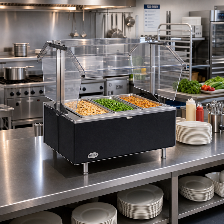 Product image #2 for Eagle Service Mate Deluxe 4-Well Countertop Buffet Hot Food Table with Double-Sided Sneeze Guard, 240V