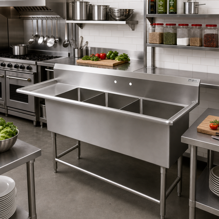 Product image #2 for John Boos Pro-Bowl 3-Compartment Sink with Left Drainboard, 30" x 24" x 14" Bowls