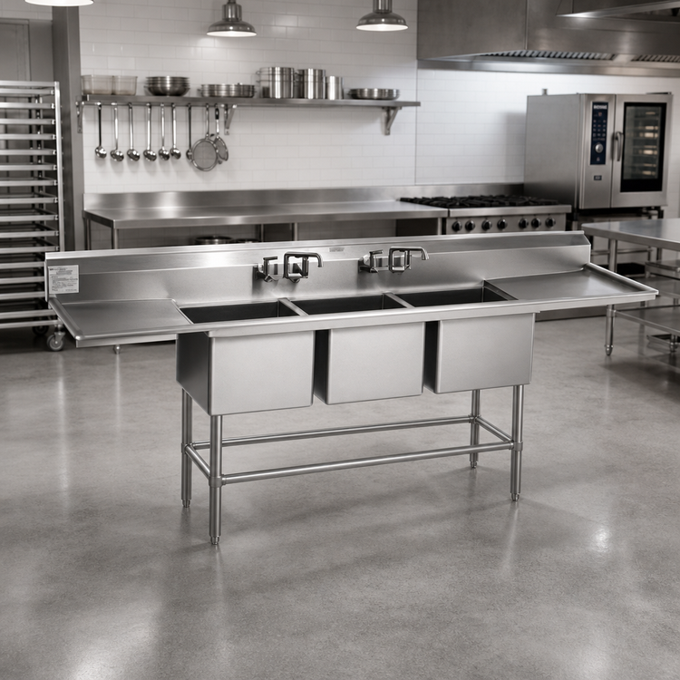 Product image #2 for Eagle Spec-Master FN2060-3-18R-14/3 Three-Compartment Stainless Steel Sink with 18-Inch Right-Hand Drainboard