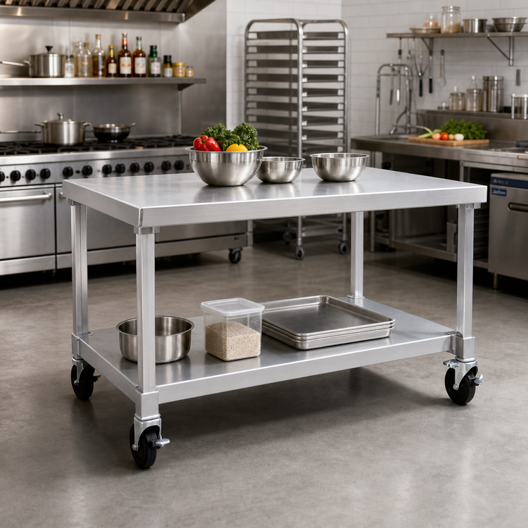 Product image #2 for New Age 60-Inch x 30-Inch Mobile Equipment Stand with Removable 12-Gauge Aluminum Top and Adjustable Undershelf
