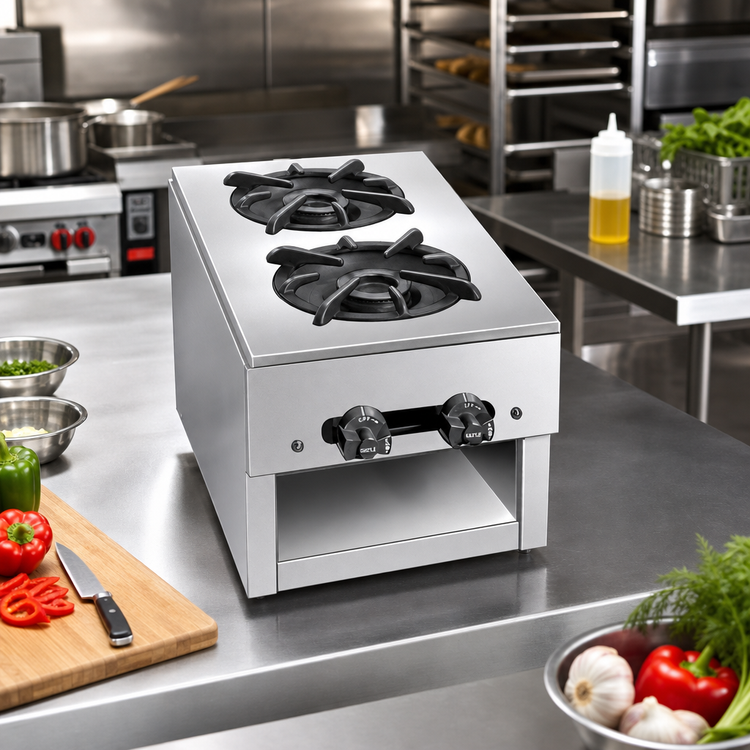 Product image #2 for Comstock-Castle 10-Inch Wide Countertop Gas Hot Plate, 2 Burners, Stainless Steel, 24,000 BTU