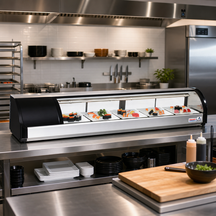 Product image #2 for Everest Refrigeration 71-Inch Countertop Curved-Glass Sushi Case with Left-Mounted Self-Contained Refrigeration