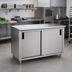 Thumbnail image #2 for Advance Tabco Special Value Economy Enclosed Work Table with Cabinet Base, Mid-Shelf and Sliding Doors, 84 x 30 Inches, 16 Gauge 304 Stainless Steel Top