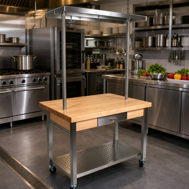 Product image #3 for John Boos Cucina Grande 48" x 28" Maple Wood Top Work Table with Drawer, Undershelf and Locking Casters