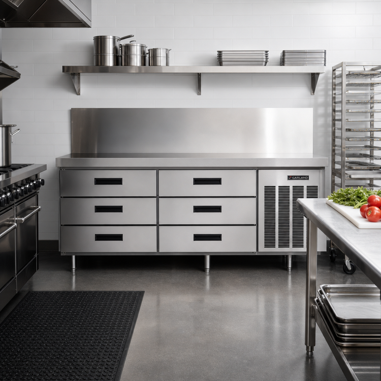Product image #2 for Garland Arctic Fire 85-Inch Three-Section Refrigerator Base with 6 Self-Closing Drawers, Remote Refrigeration