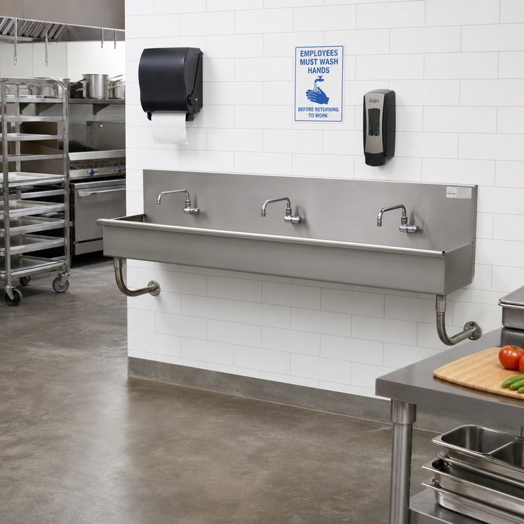 Product image #2 for Advance Tabco 3-Station ADA Wall Mounted Multiwash Hand Sink, 60-Inch Wide, 16 Gauge 304 Stainless Steel