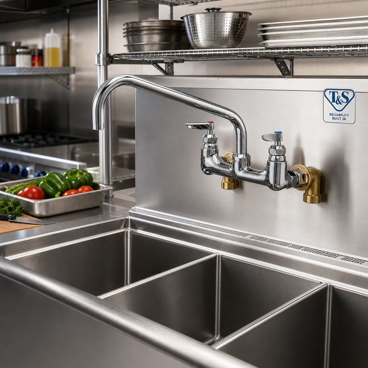 Product image #2 for T&S Brass Big-Flo High-Flow Wall Mount Mixing Faucet with 12-Inch Swing Nozzle, 8-Inch Centers
