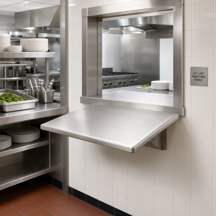 Product image #2 for 24 Inch x 24 Inch Pass-Thru Shelf with Wall Bracket, 304 Stainless Steel