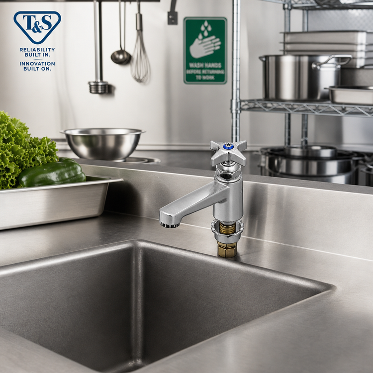 Product image #2 for T&S Brass B-0710-LT-CR Low-Lead Service Sink/Sill Faucet, Single-Hole Deck Mount, 4-Inch Rigid Spout