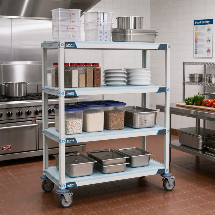 Product image #2 for MetroMax i Mobile All-Polymer Shelving Starter Unit, 48"W x 18"D x 69"H, 4 Solid Mat Shelves