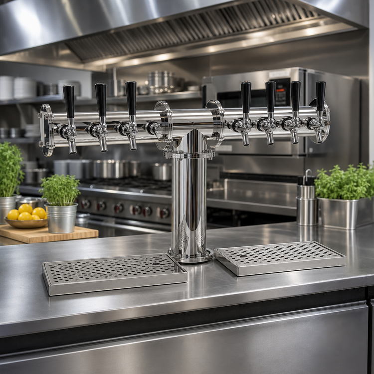 Product image #2 for 8-Faucet Countertop Air-Cooled Pipe Tee Draft Dispensing Tower, Mirror Finish