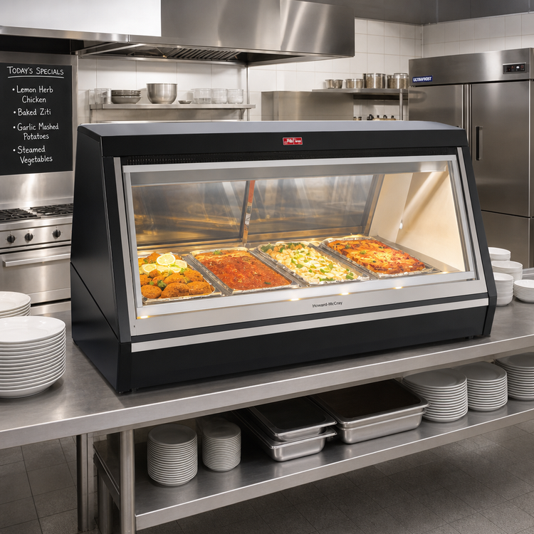 Product image #2 for Howard-McCray 95-Inch 6-Well Hot Food Service Case, Black Exterior, Stainless Steel Interior