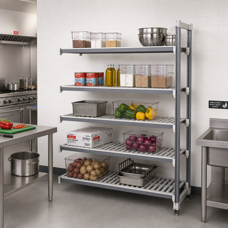 Product image #2 for Cambro Camshelving Elements XTRA 21 x 72 x 72-Inch 5-Shelf Vented Stationary Add-On Polymer Shelving Unit
