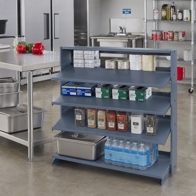 Product image #2 for Quantum Sloped Bench-Style Pick Rack, 36 Inch Wide, 3 Shelves, 250 lb Capacity