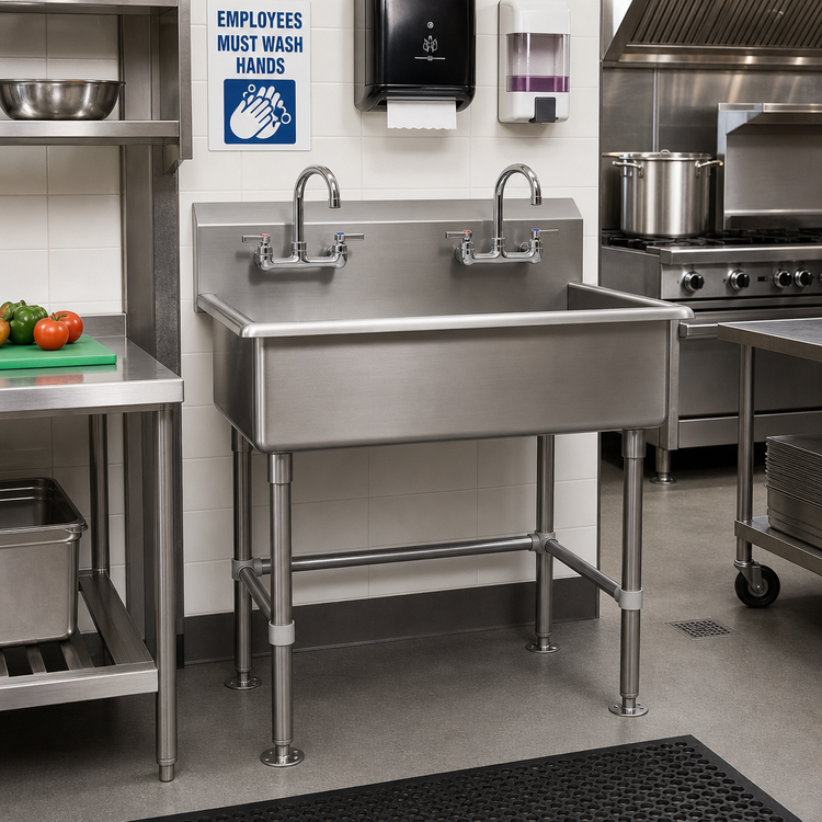 Product image #2 for Advance Tabco FS-FM-40-F Freestanding Multiwash Hand Sink with 2 Gooseneck Faucets, 40-Inch