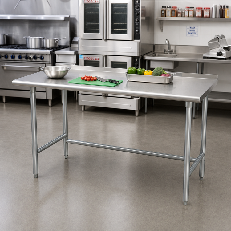 Product image #2 for Advance Tabco Special Value Series 84 Inch x 24 Inch Stainless Steel Open Base Work Table with 1-1/2 Inch Rear Up-Turn