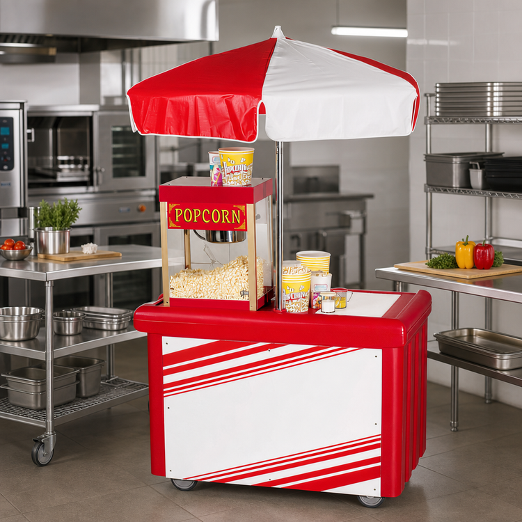 Product image #3 for Cambro Camcruiser® Hot Red Vending Cart with Single Full-Size Pan Well and 60-Inch Umbrella
