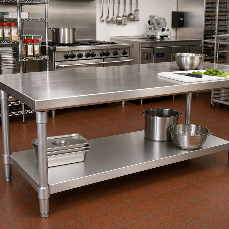 Product image #2 for BK Resources 18-Gauge 430 Stainless Steel Undershelf for 60 Inch x 18 Inch Work Table
