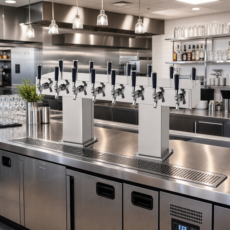 Product image #2 for Extra High Back-to-Back Bridge Tee Countertop Glycol-Cooled Draft Beer Tower, 16 Faucets, Stainless Steel