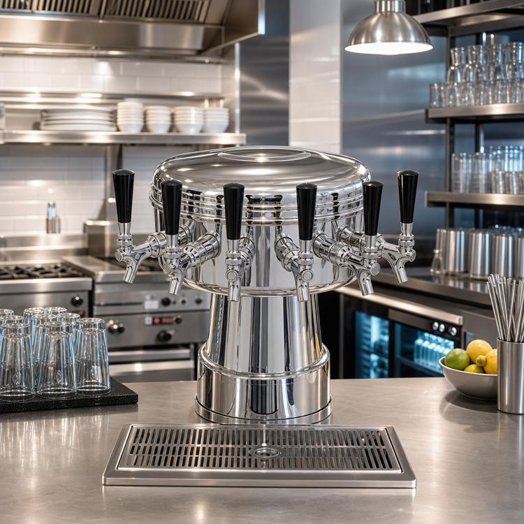 Product image #2 for Glastender 5-Faucet Mushroom Draft Dispensing Tower, Mirror Finish, Glycol Cooled