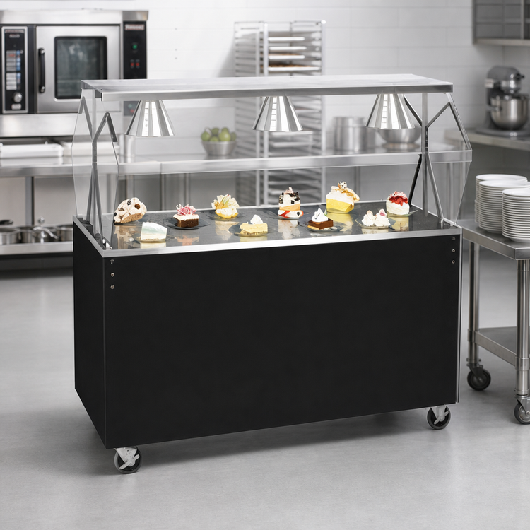 Product image #2 for Vollrath 2-Series Affordable Portable 46-Inch Cafeteria Utility Station with Breath Guard, Solid Stainless Steel Top, and Black Vinyl-Clad Base