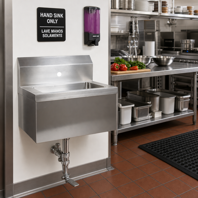 Product image #2 for Wall-Mounted 304 Stainless Steel Hand Sink for Knee Valve, 10 x 14 x 5 Bowl