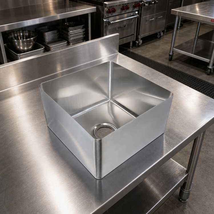 Product image #2 for BK Resources Weld-In Single Compartment Sink Bowl, 20 x 20 x 8 Inches, 16 Gauge 304 Stainless Steel