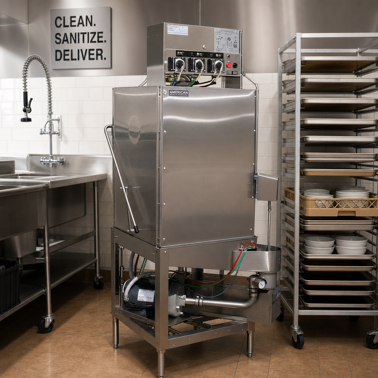 Product image #2 for American Dish Service AFB-C Single Rack Corner Low-Temp Chemical Sanitizing Door-Type Bakery Dishwasher