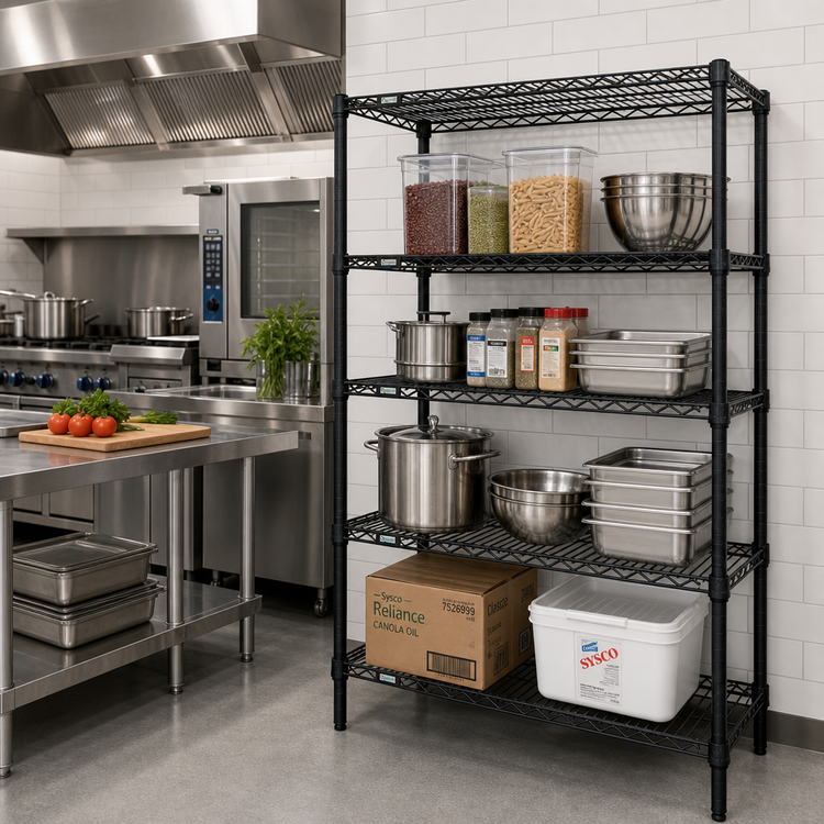 Product image #2 for Quantum 42"W x 18"D x 54"H Black Epoxy Antimicrobial Wire Shelving Starter Kit